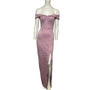 Trac Lace Floral Off The Shoulder Maxi Gown Lavender Pink Size Medium NWT